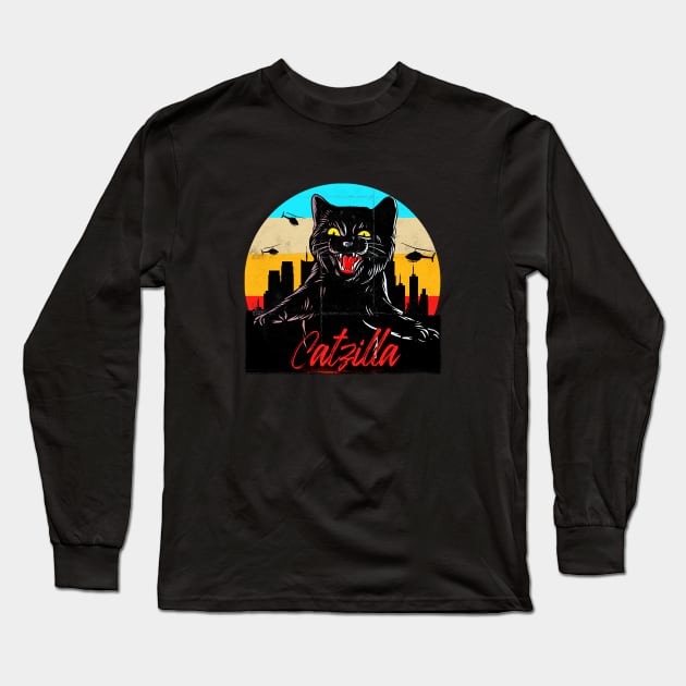 CatZilla over Tokyo Long Sleeve T-Shirt by Kingrocker Clothing